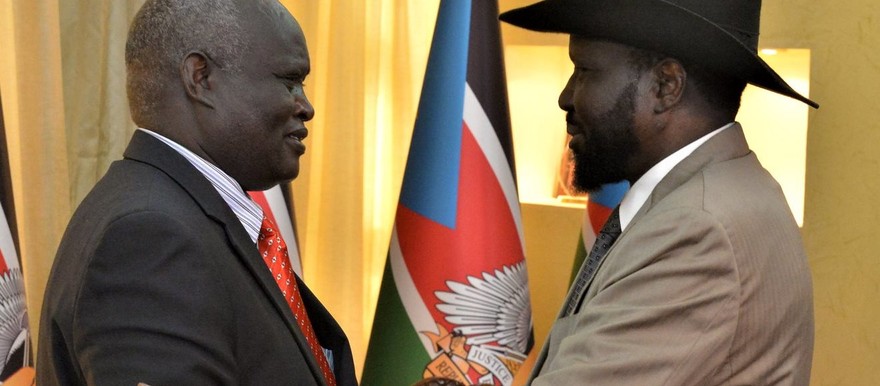 South Sudan’s President Salva Kiir meets Kenya's former special envoy to Sudan Lazarus Sumbeiywo in Juba on 20 November, 2018. Photo: South Sudan Presidential Press Unit.