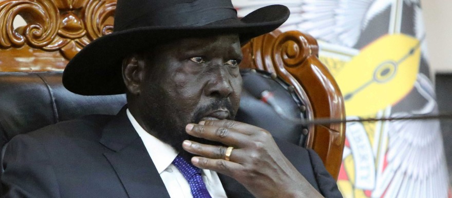 South Sudan’s President Salva Kiir attends a meeting at the State House in Juba, February 15, 2020. (Photo credit: VOA)
