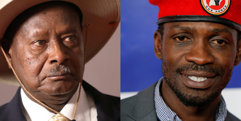 Bobi Wine (right) is the closest challenger of President Yoweri Museveni (left) [Photo: Reuters]