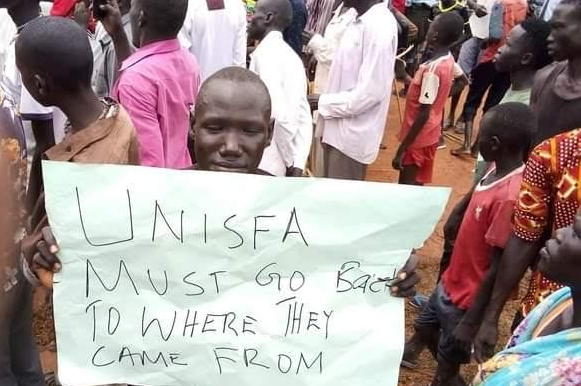 Aweil North County residents demonstrating against UNISFA. File photo