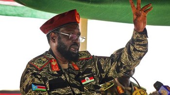 File photo: President Salva Kiir speaks at a ceremony marking the 34th anniversary of the Sudan People's Liberation Army (SPLA) in Juba. (Photo: Bullen Chol/AP)