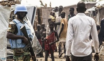 UN integrated patrol unit maintains security in the UN Mission in South Sudan (UNMISS), Bentiu Protection of Civilian Cite (POC) site.  (Credit: UNMISS)