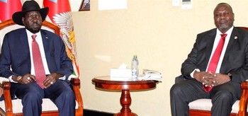South Sudan's President Salva Kiir, left, and first vice president Riek Machar, right [Jok Solomun/Reuters]