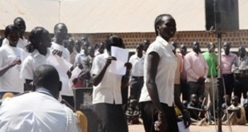 Rumbek Secondary School students celebrating the reopening of the school after it was closed for 5 months. Jan. 9, 2012. [Photo:ST)