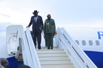 President Salva Kiir arrives in Entebbe on Tuesday, May 11, 2021. [Photo: Uganda Monitor]