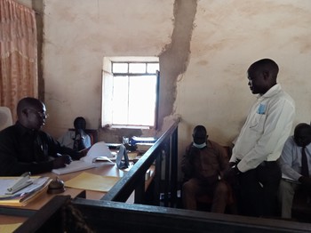 Activist Samuel Garang Dut in a courtroom before presiding judge Butrus Garang Mangok on 10 June 2021 [Photo: Radio Tamazuj]