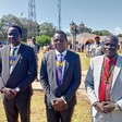 Aweil County Commissioner Kiir Yor Lual (Right), new information minister William Anyuon Kuol (Centre), and Victerino Ken Akoon, Aweil North County Commissioner during the swearing-in ceremony at Aweil. [Photo: Radio Tamazuj]