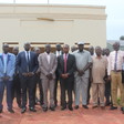 The minister of public service Joseph Bangasi Bakasoro and his delegation pose for a photo with Western Equatoria State governor Alfred Futuyo Karaba on Monday 01 November 2021. [Photo: Radio Tamazuj]